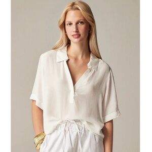 NWT J. Crew Bungalow Popover Top Crepe de Chine Ivory